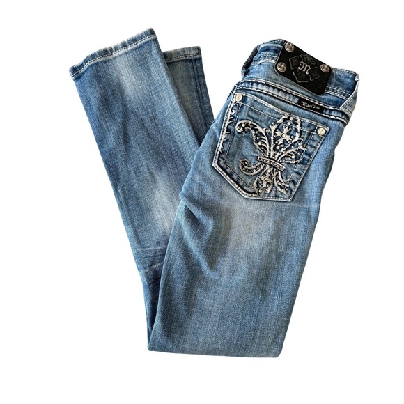 Miss Me Denim - Miss Me Jeans for Buckle Butterfly Fleur de Lis Rhinestone Denim Women Sz 25 Y2K